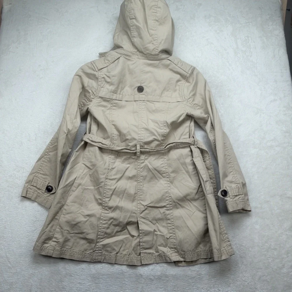 Gap Kids Hooded Trench Coat Girls M 8 Khaki Double Breasted Belted Jacket